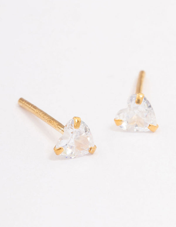 Gold Plated Sterling Silver Cubic Zirconia Heart Stud Earrings