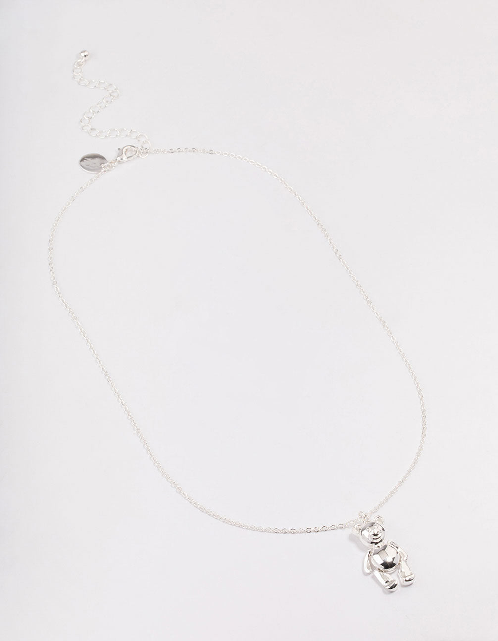 Silver Moving Teddy Bear Short Necklace