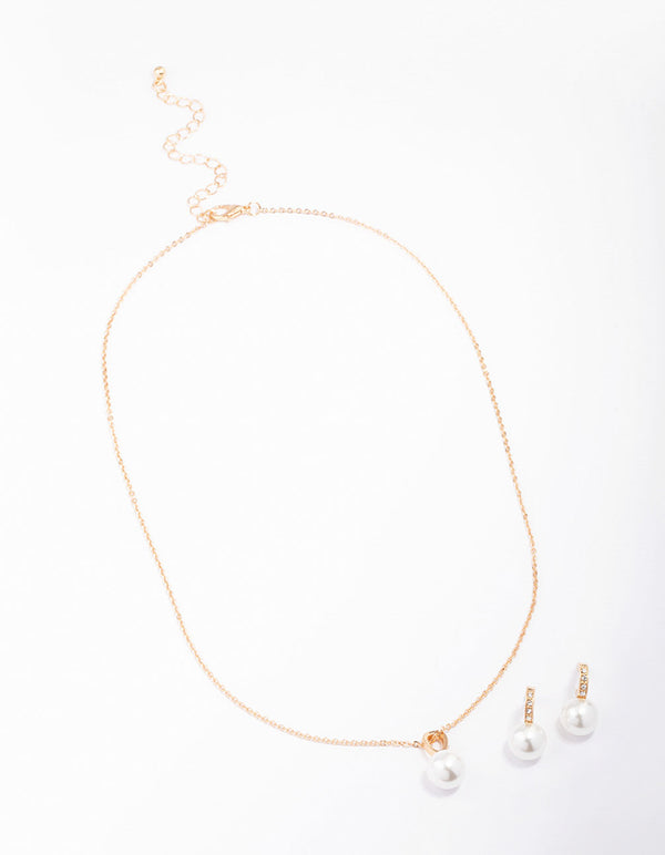 Gold Diamante Pearl Jewellery Set