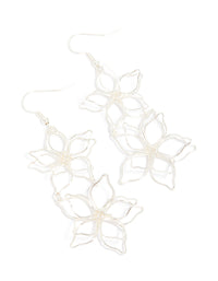 Silver Double Wire Flower Drop Earrings - link has visual effect only