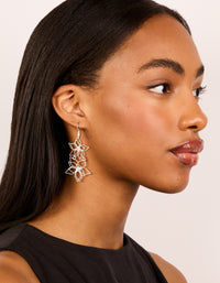 Silver Double Wire Flower Drop Earrings - link has visual effect only