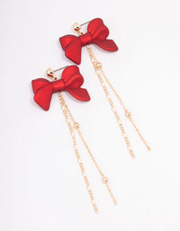 Red Pearlised Bow Chain Drop Earrings - link has visual effect only