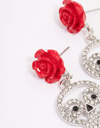 Silver Floral Skull Drop Earrings - link has visual effect only