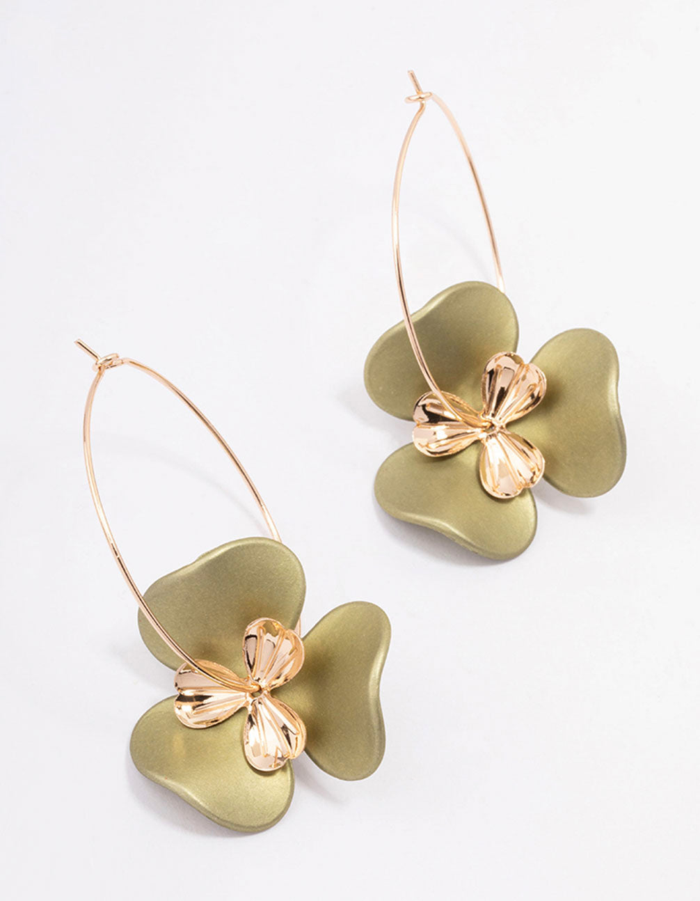 Gold Large Flower Wire Hoop Earrings