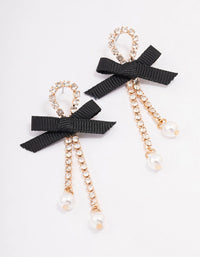 Black Cup Chain Pearl Bow Drop Earrings - link has visual effect only