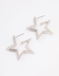 Silver Baguette Diamante Star Hoop Earrings - link has visual effect only