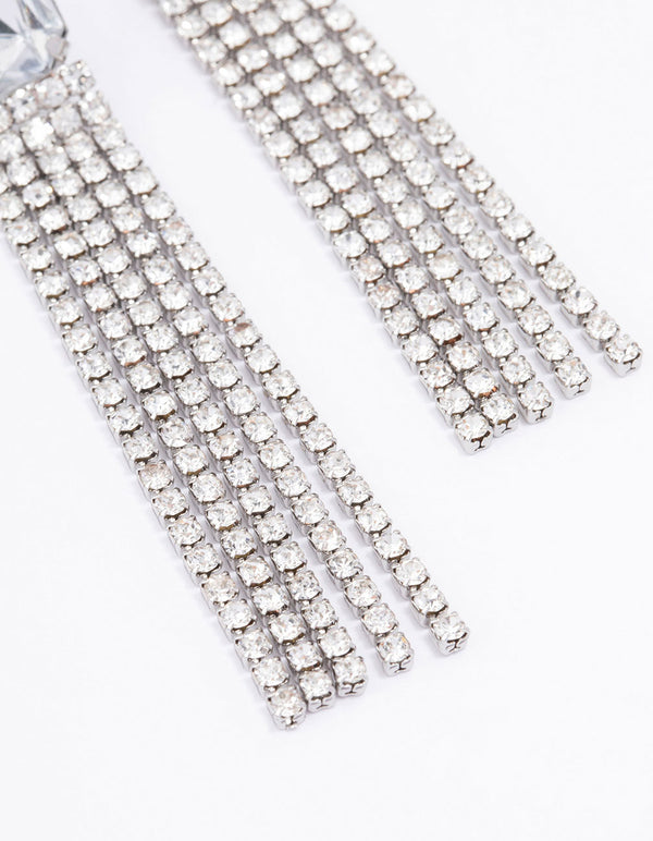 Silver Diamante Cup Chain Drop Earrings