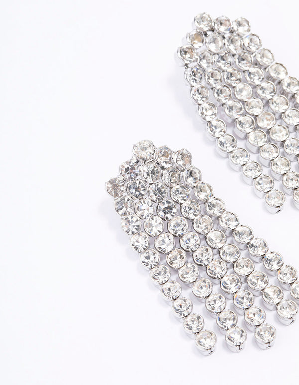 Silver Multi Row Cup Chain Drop Earrings