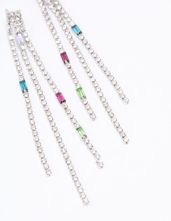 Silver Mixed Diamante Cup Chain Drop Earrings