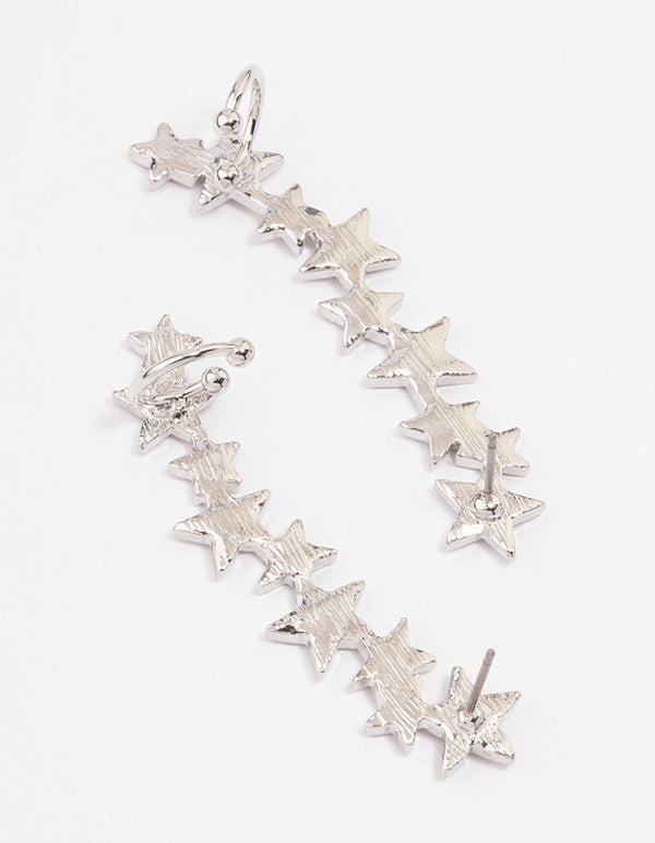 Silver Multi Star Graduating Climber Stud Earrings