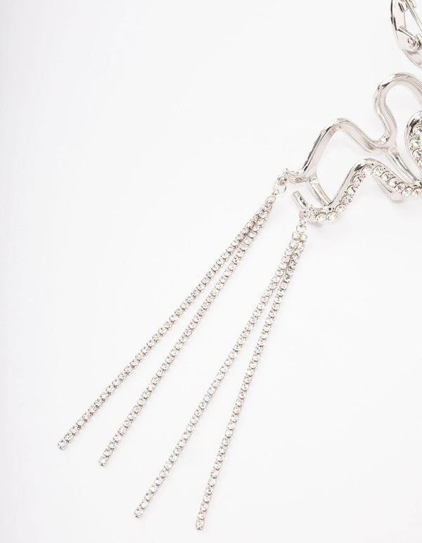 Silver Wavy Diamante Cup Chain Hair Claw Clip