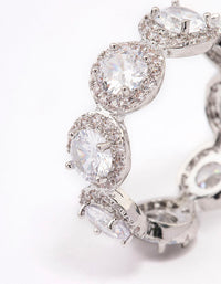 Silver Round Halo Cubic Zirconia Band Ring - link has visual effect only