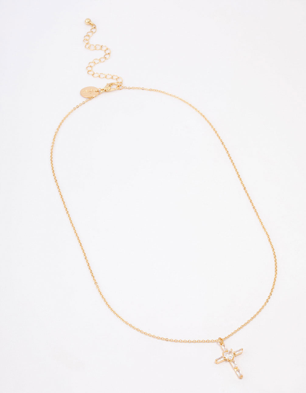 Gold Plated Cubic Zirconia Baguette Cross Short Necklace