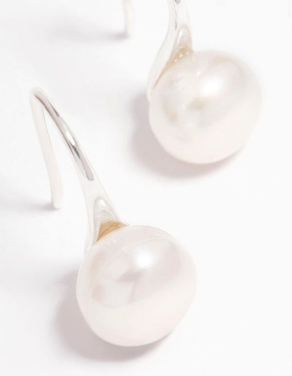 Silver Plated Freshwater Pearl Small Hook Drop Earrings