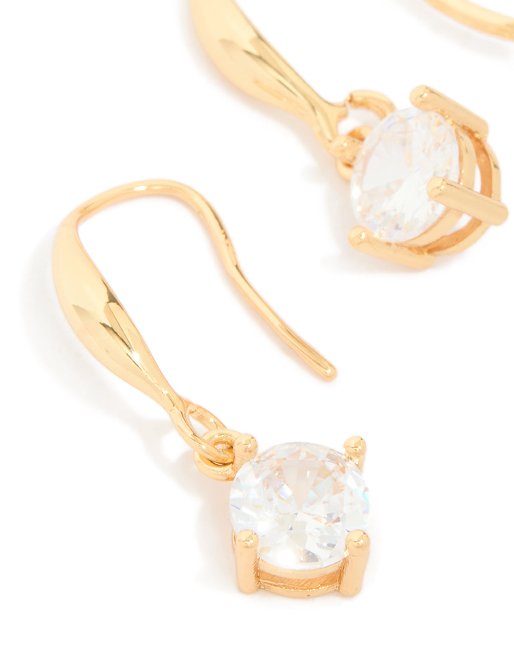 Gold Plated Cubic Zirconia Solitaire Hook Drop Earrings