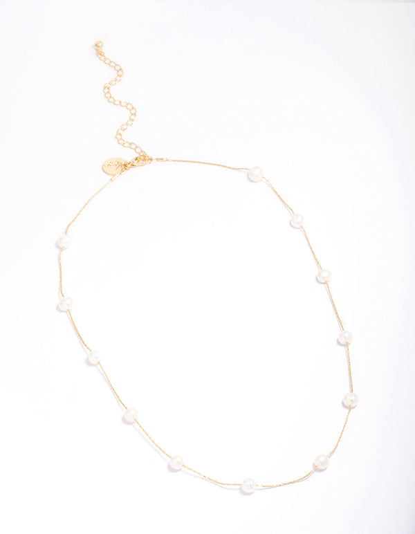 Gold Plated Freshwater Pearl Dotted Fine Short Necklace