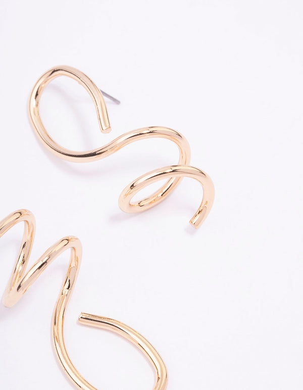 Gold Mixed Irregular Spiral Drop Earrings