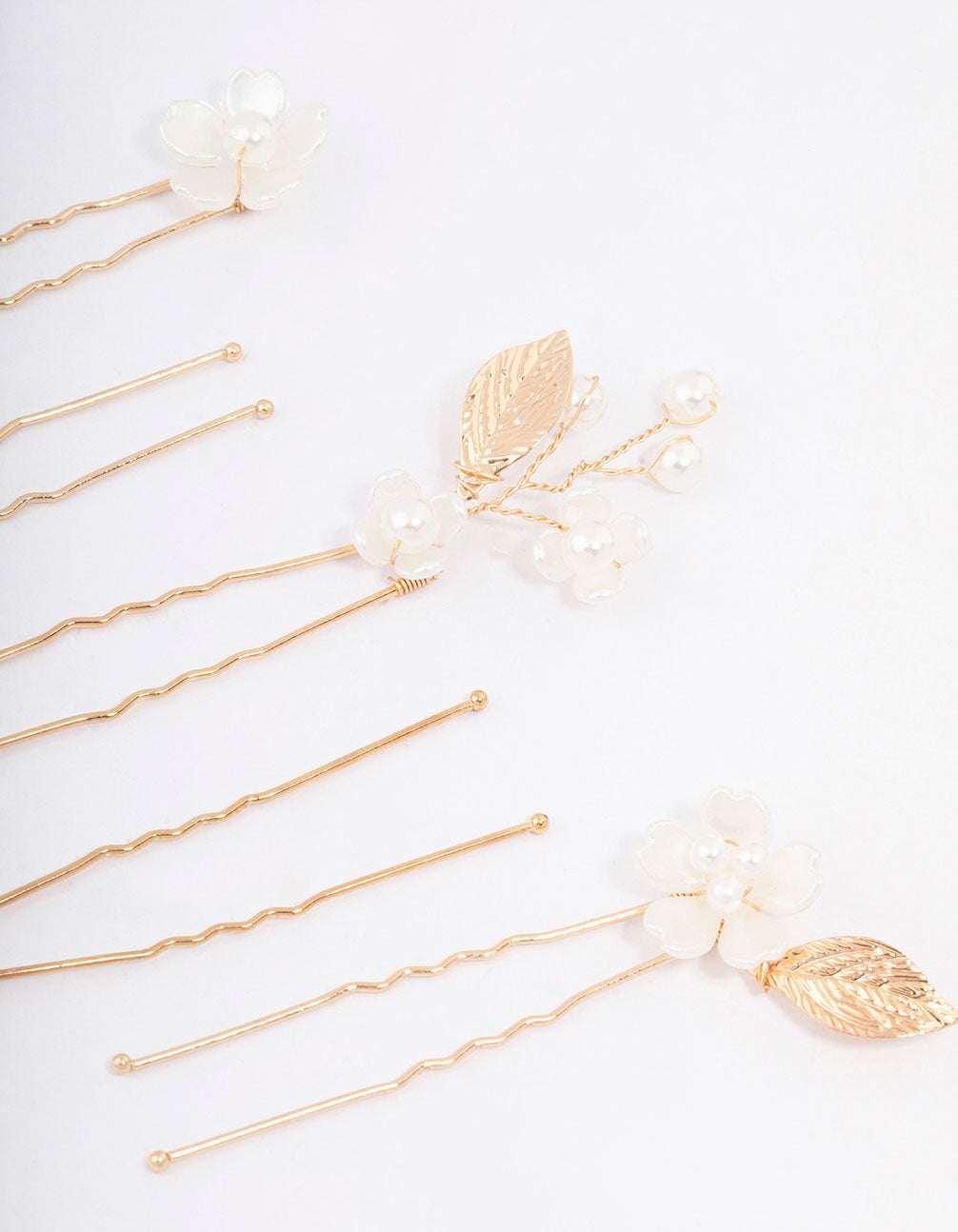 Gold Wire Flower Pearl Hair Pins