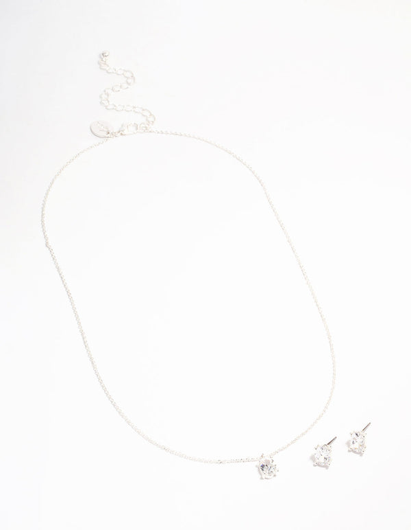Silver Plated Oval Cubic Zirconia Necklace & Earrings Set