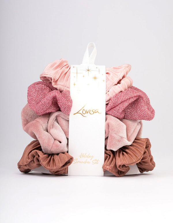 Pink Christmas Hair Scrunchie Gift 4-Pack