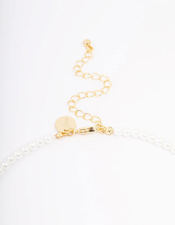 Gold Plated Letter A Initial & Pearl Pendant Necklace