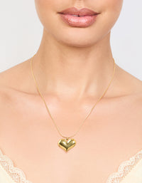 Waterproof Gold Plated Stainless Steel Classic Puffy Heart Pendant Necklace - link has visual effect only