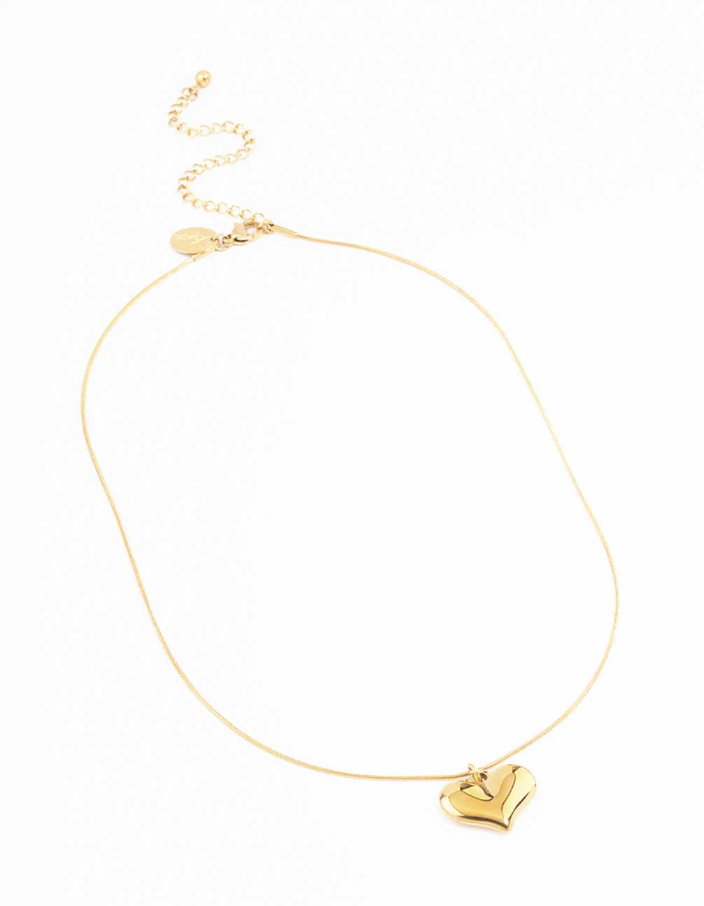 Waterproof Gold Plated Stainless Steel Classic Puffy Heart Pendant Necklace