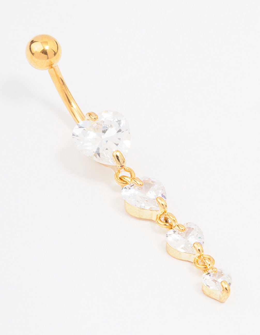 Gold Plated Surgical Steel Cubic Zirconia Heart Belly Ring