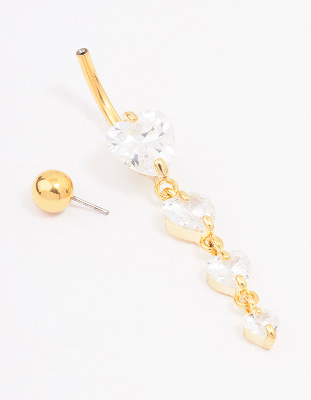 Gold Plated Surgical Steel Cubic Zirconia Heart Belly Ring