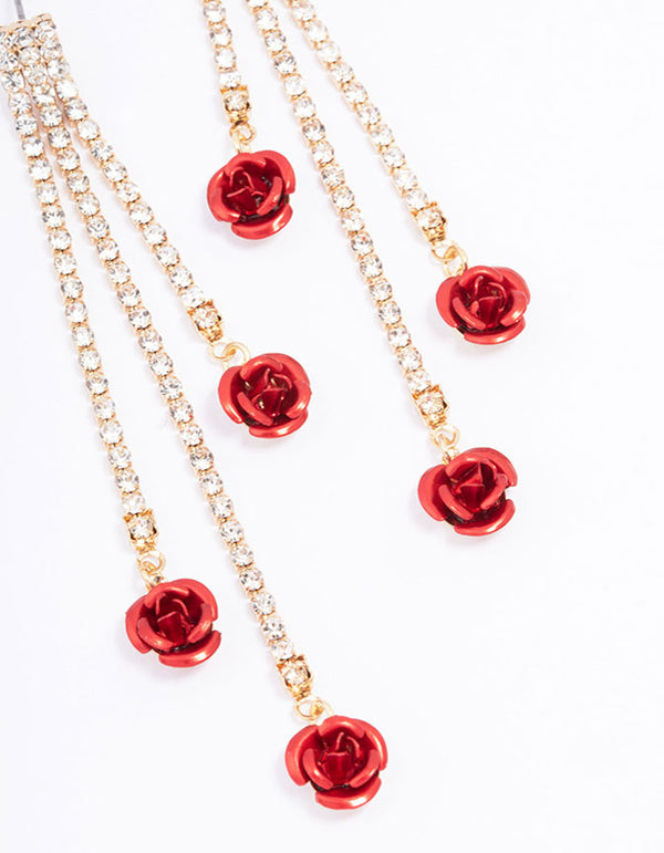 Red Cup Chain Flower Drop Earrings