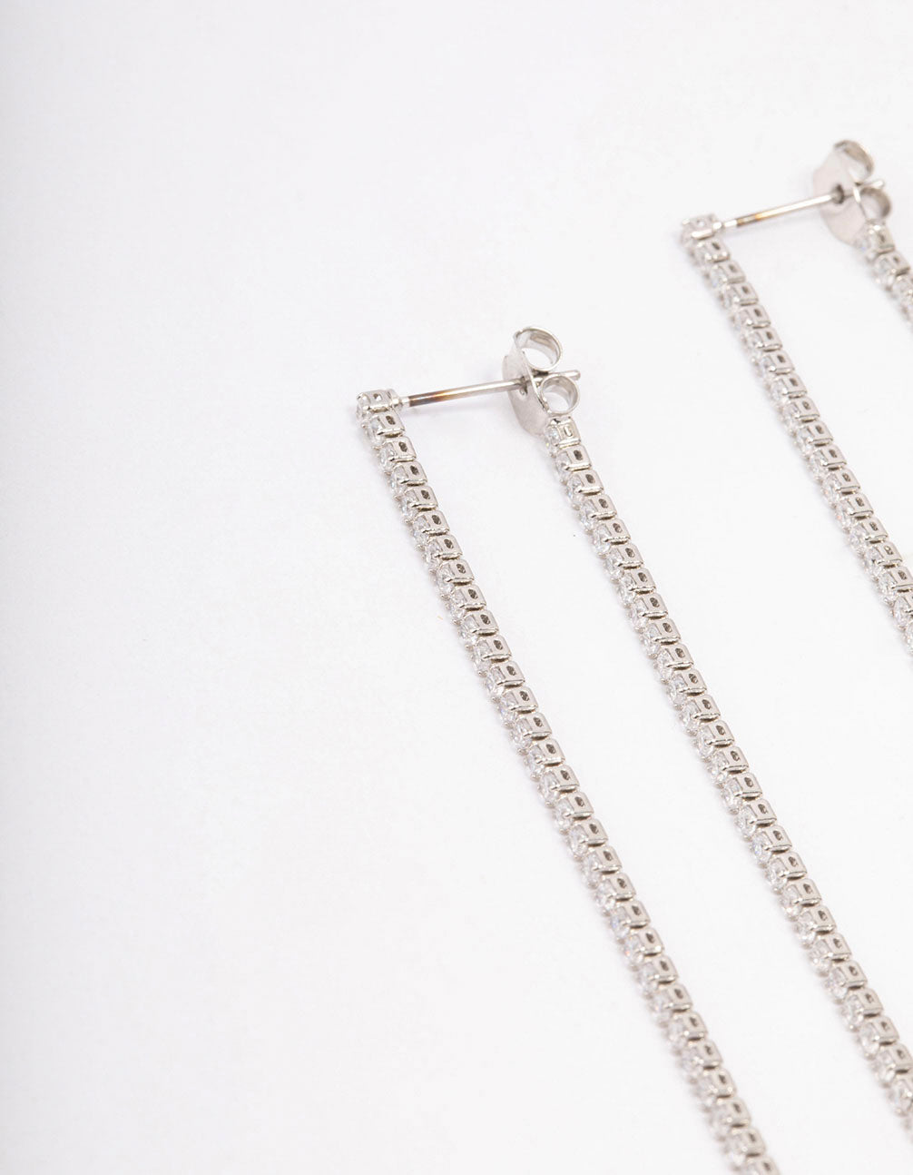 Silver Cubic Zirconia Skinny Layered Drop Earrings
