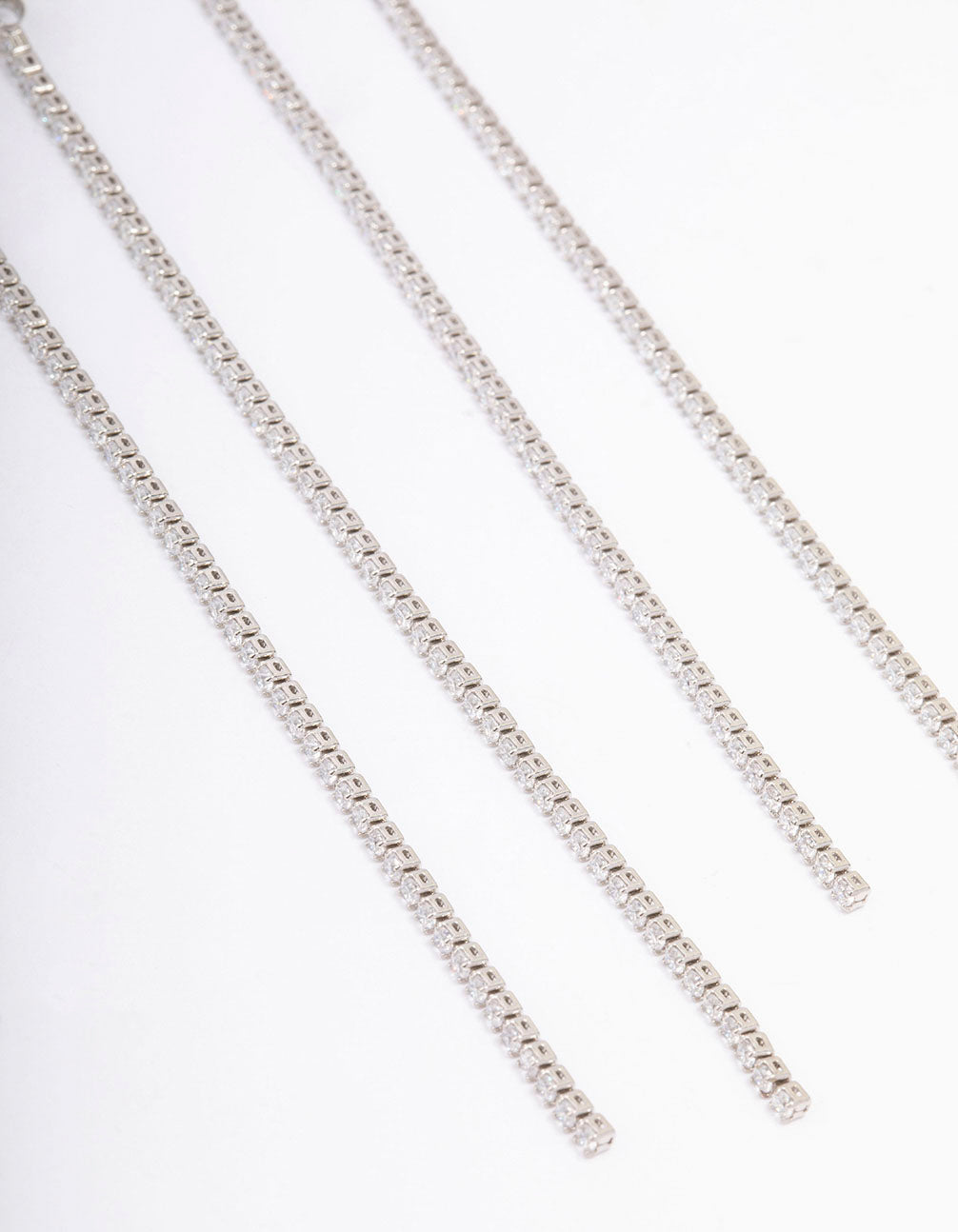 Silver Cubic Zirconia Skinny Layered Drop Earrings