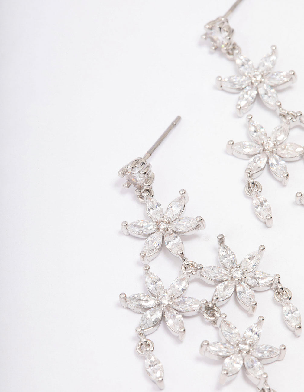 Silver Cubic Zirconia  Flower Chandelier Drop Earrings