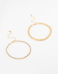 Gold Plated Link Chain & Tennis Bracelet Pack - link has visual effect only