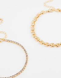 Gold Plated Link Chain & Tennis Bracelet Pack - link has visual effect only
