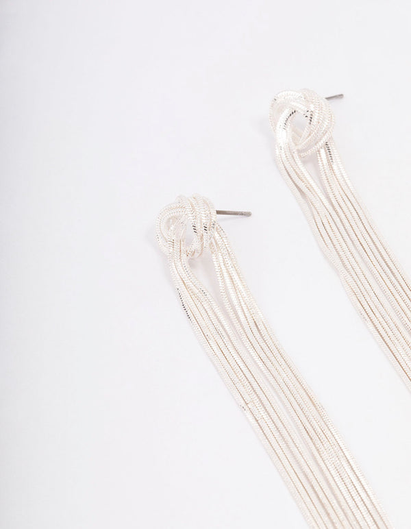 Silver Knotted Cup Chain Drop Earrings