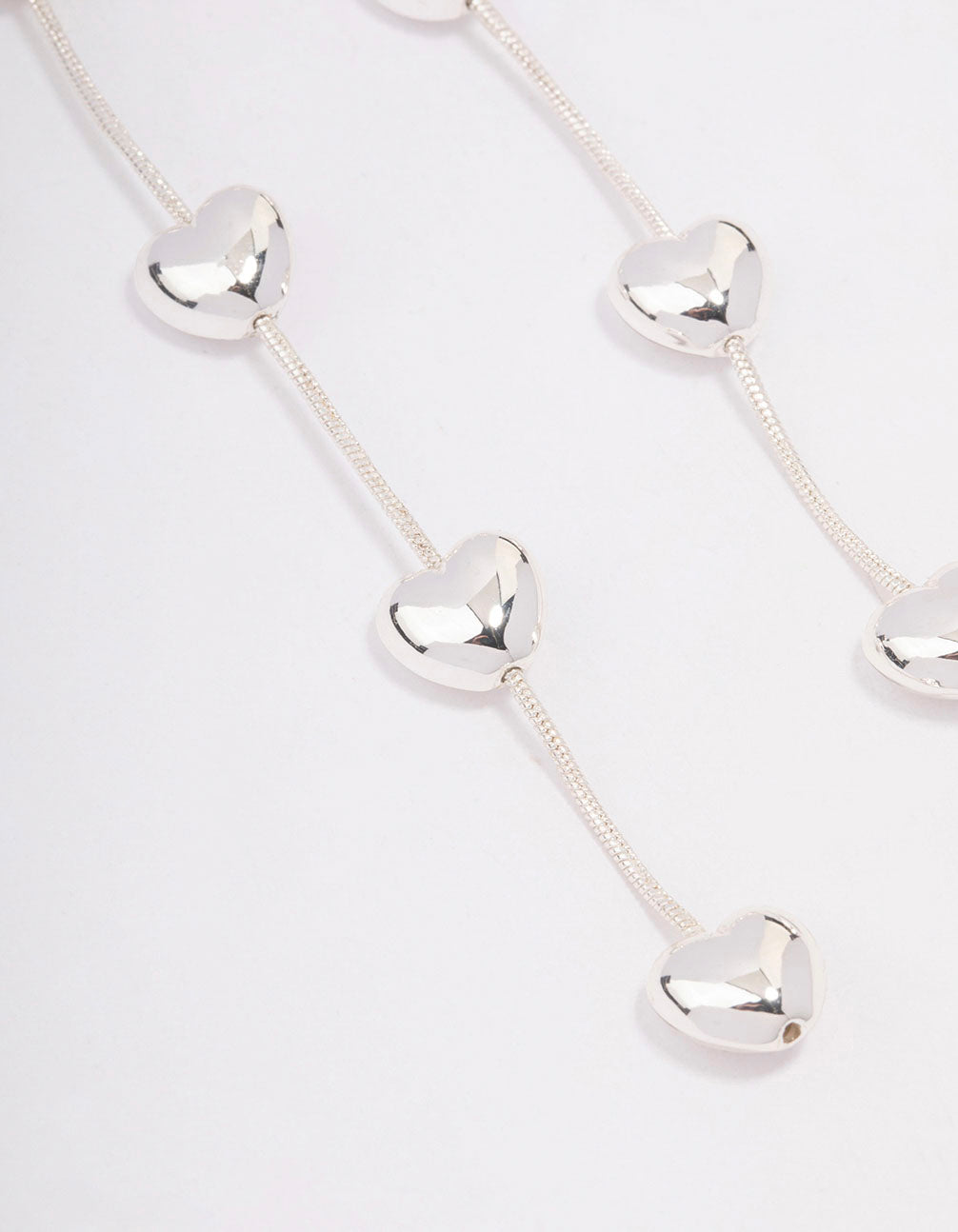 Silver Heart & Chain Drop Earrings