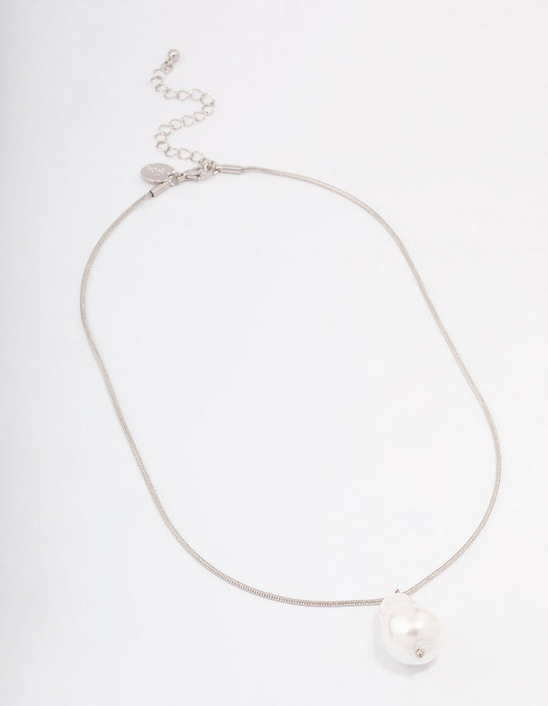 Silver Snake Chain Pearl Pendant Necklace