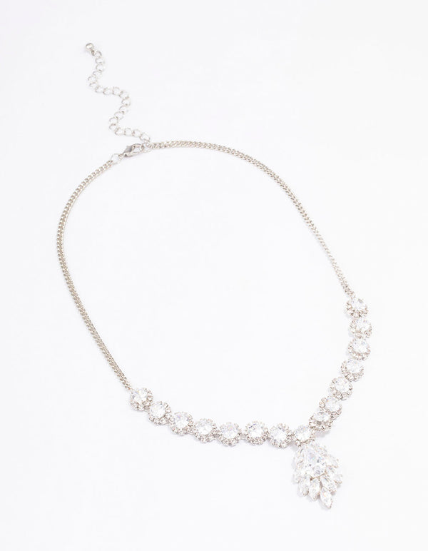 Silver Floral Statement Cubic Zirconia Necklace