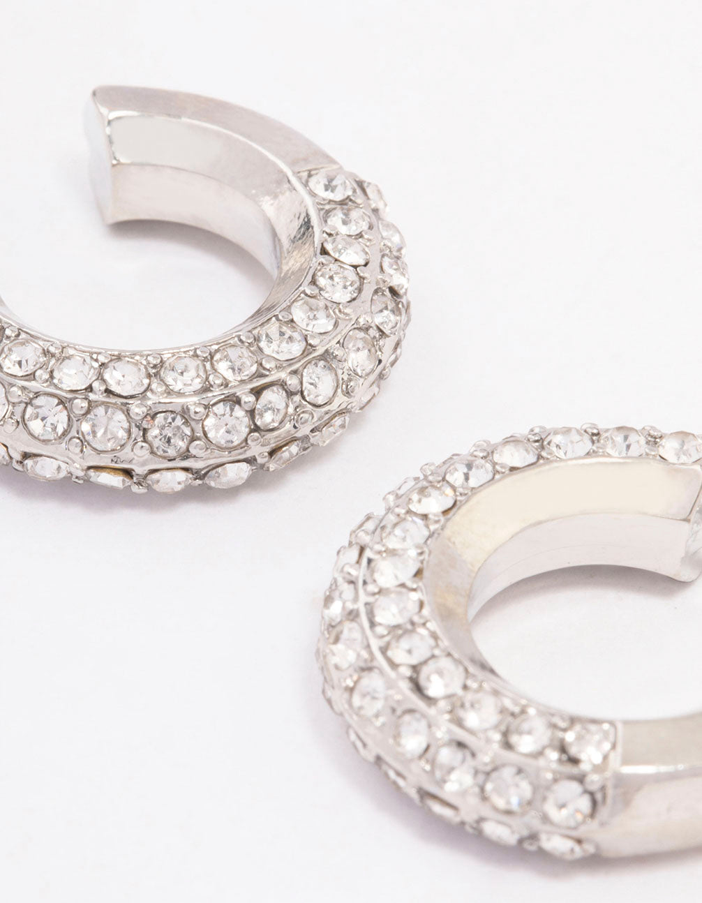 Silver Diamante Small Chubby Huggie Earrings