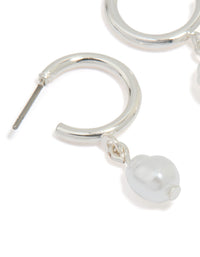 Silver Pearl Drop Huggie Earrings - link has visual effect only