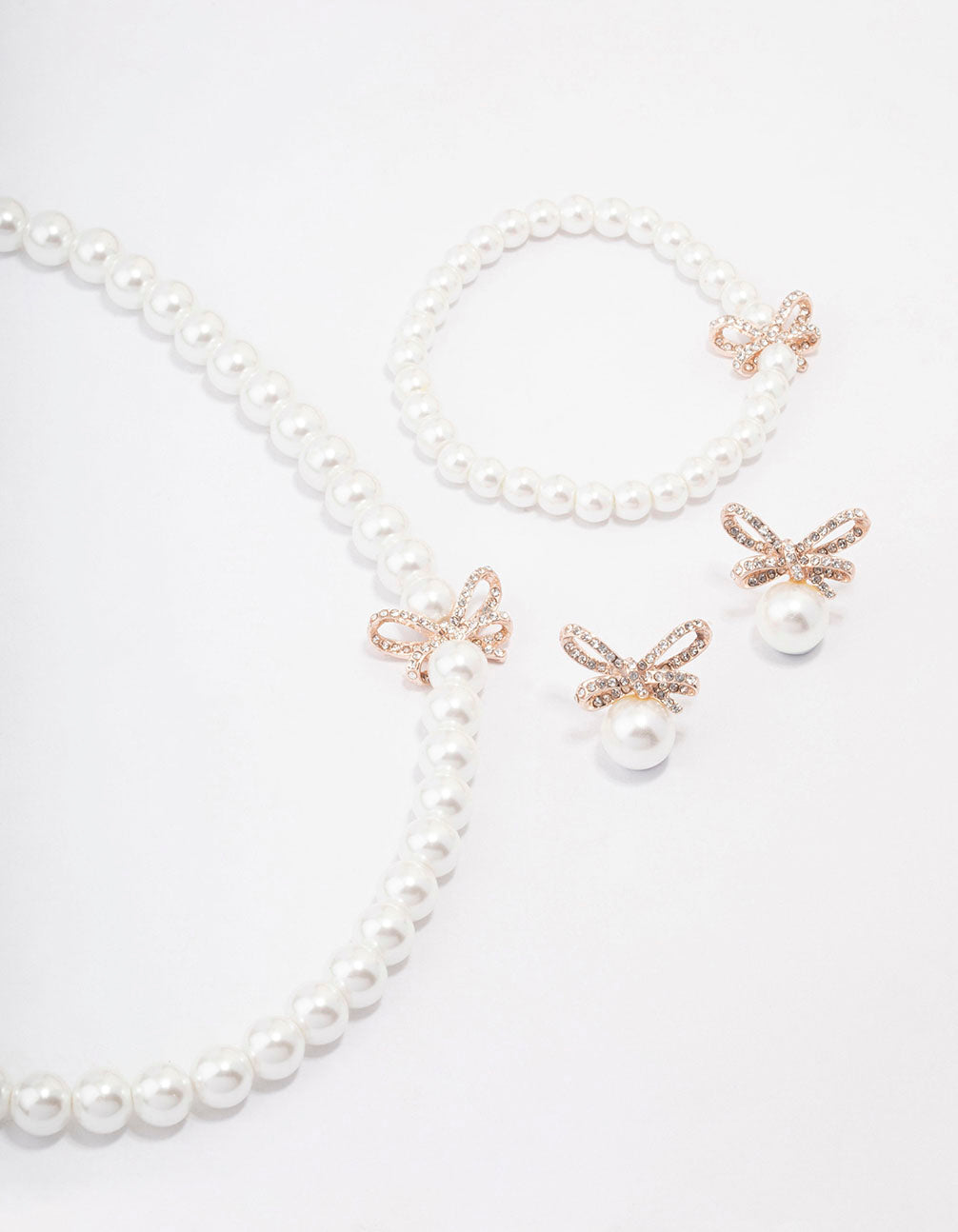 Rose Gold Pearl & Bow Jewellery Set