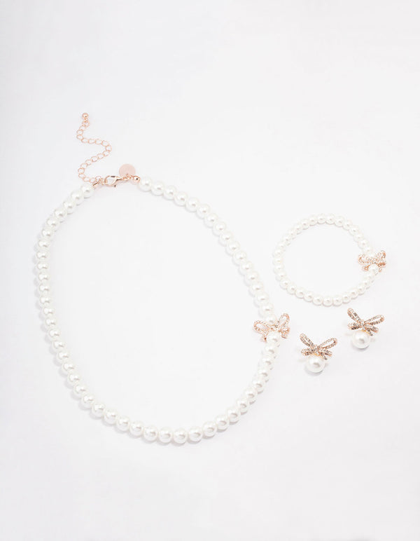 Rose Gold Pearl & Bow Jewellery Set