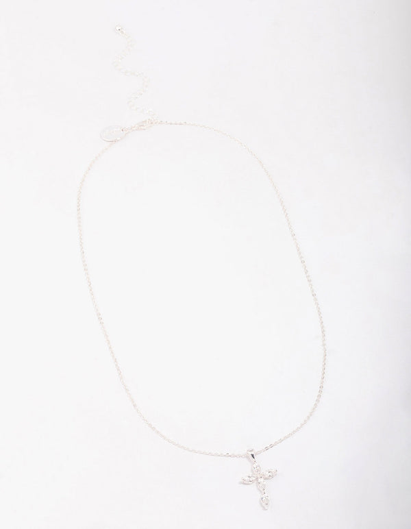 Silver Plated Brass  Large Marquise Cross Pendant Necklace