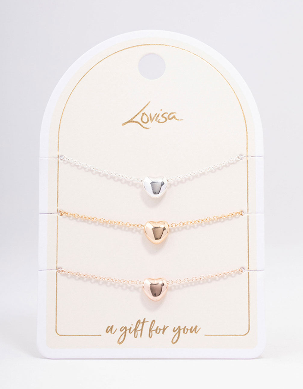 Mixed Metal Triple Heart Bracelet 3-Pack