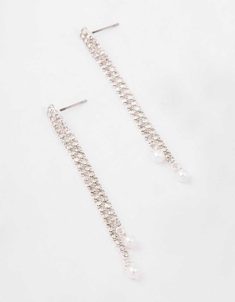 Silver Double Cupchain Pearl Drop Earrings