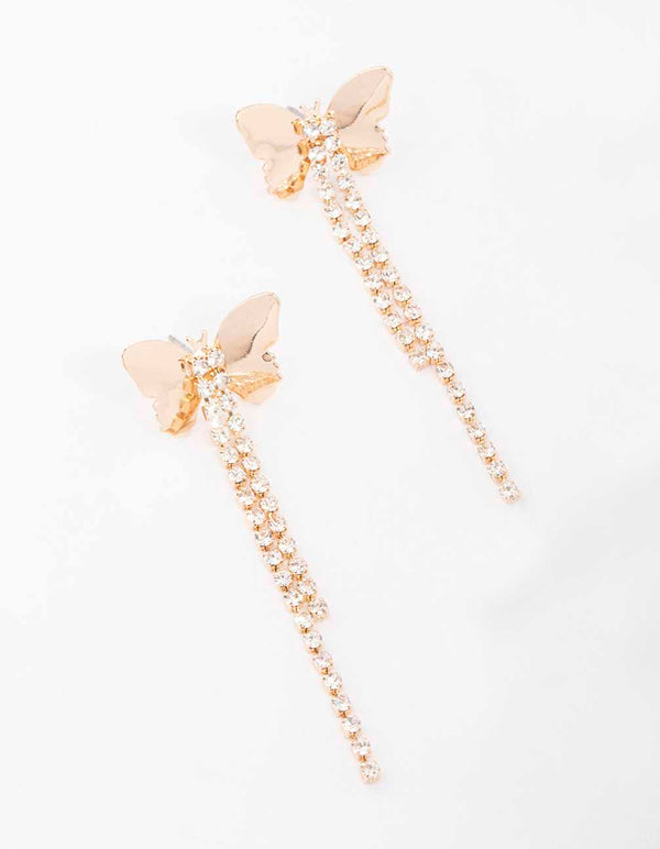 Gold Butterfly Cupchain Drop Earrings