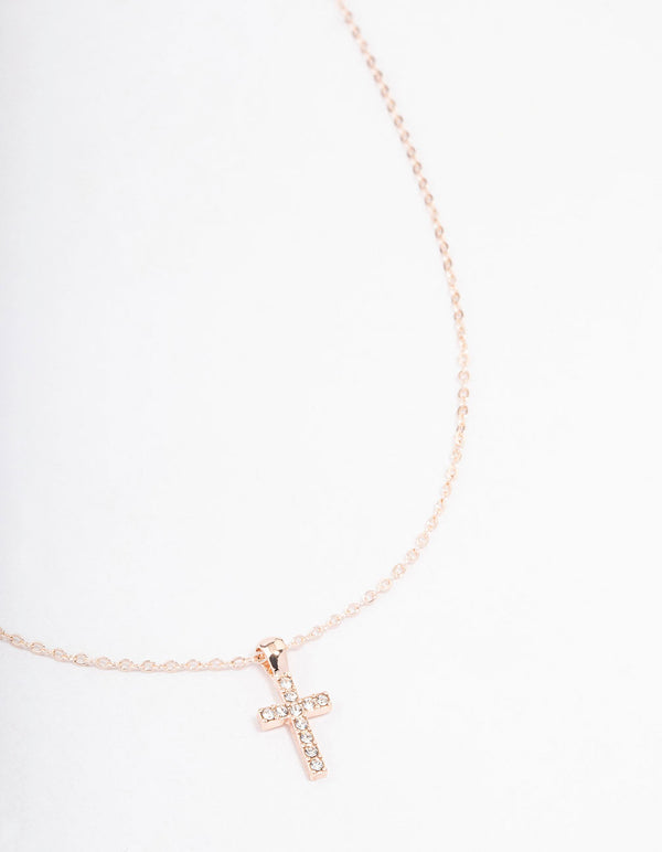 Rose Gold Diamante Cross Short Necklace