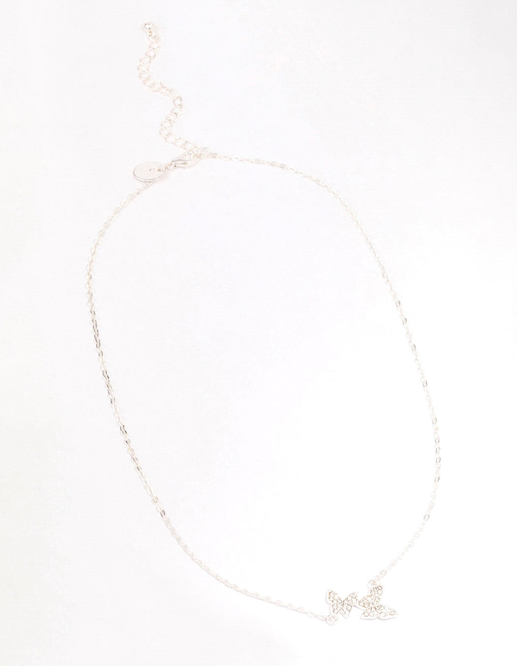 Silver Double Pave Butterfly Short Necklace