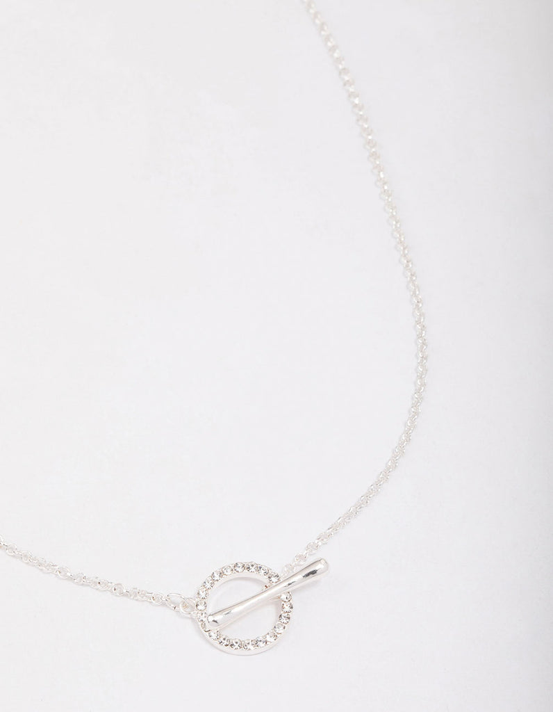 Silver Diamante Circle Bar Link Necklace